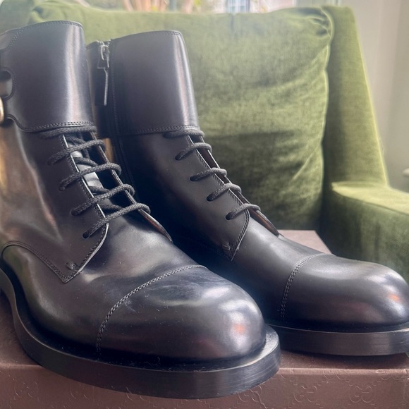 NWT Gucci Military Boot lace- up w/ Double Buckle & a cap toe - Black - Picture 14 of 15